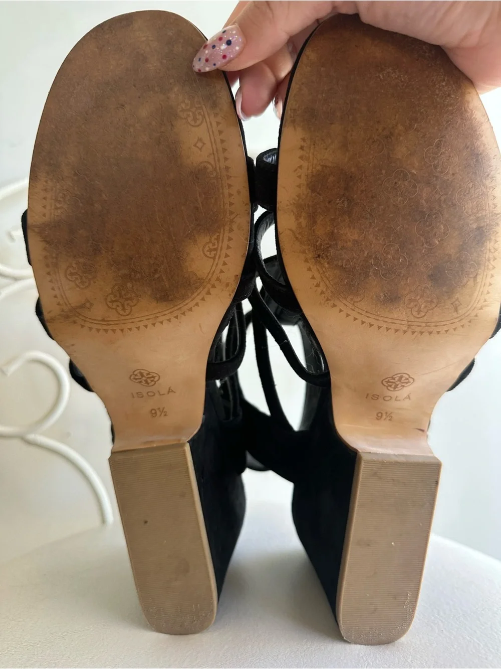 Isola Black Suede Strappy Wedge Sandals